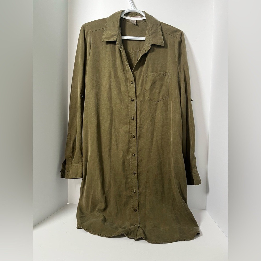 Love 21 Olive Green Utility Shirt Dress Modern Minimalist